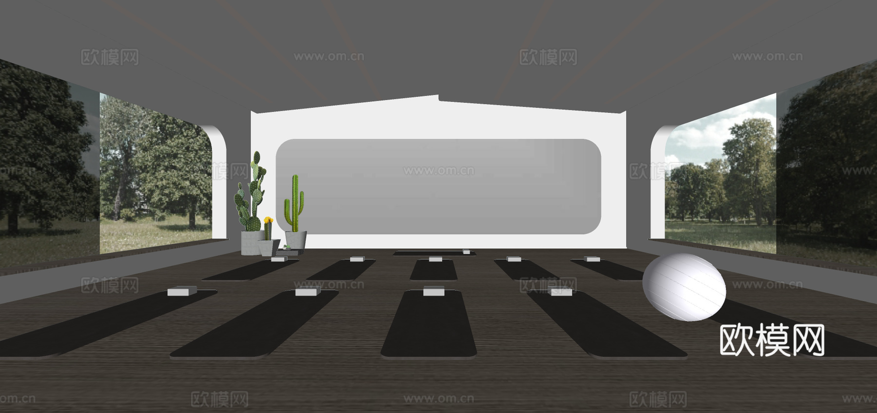 现代健身房瑜伽室su模型下载