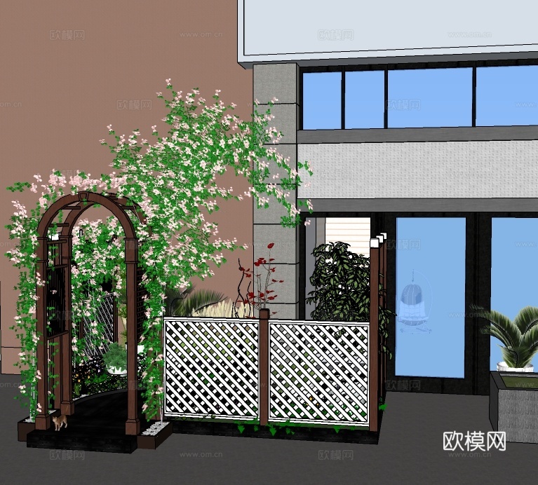 现代庭院花园su模型下载
