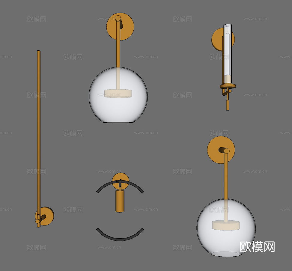 现代金属玻璃壁灯su模型下载