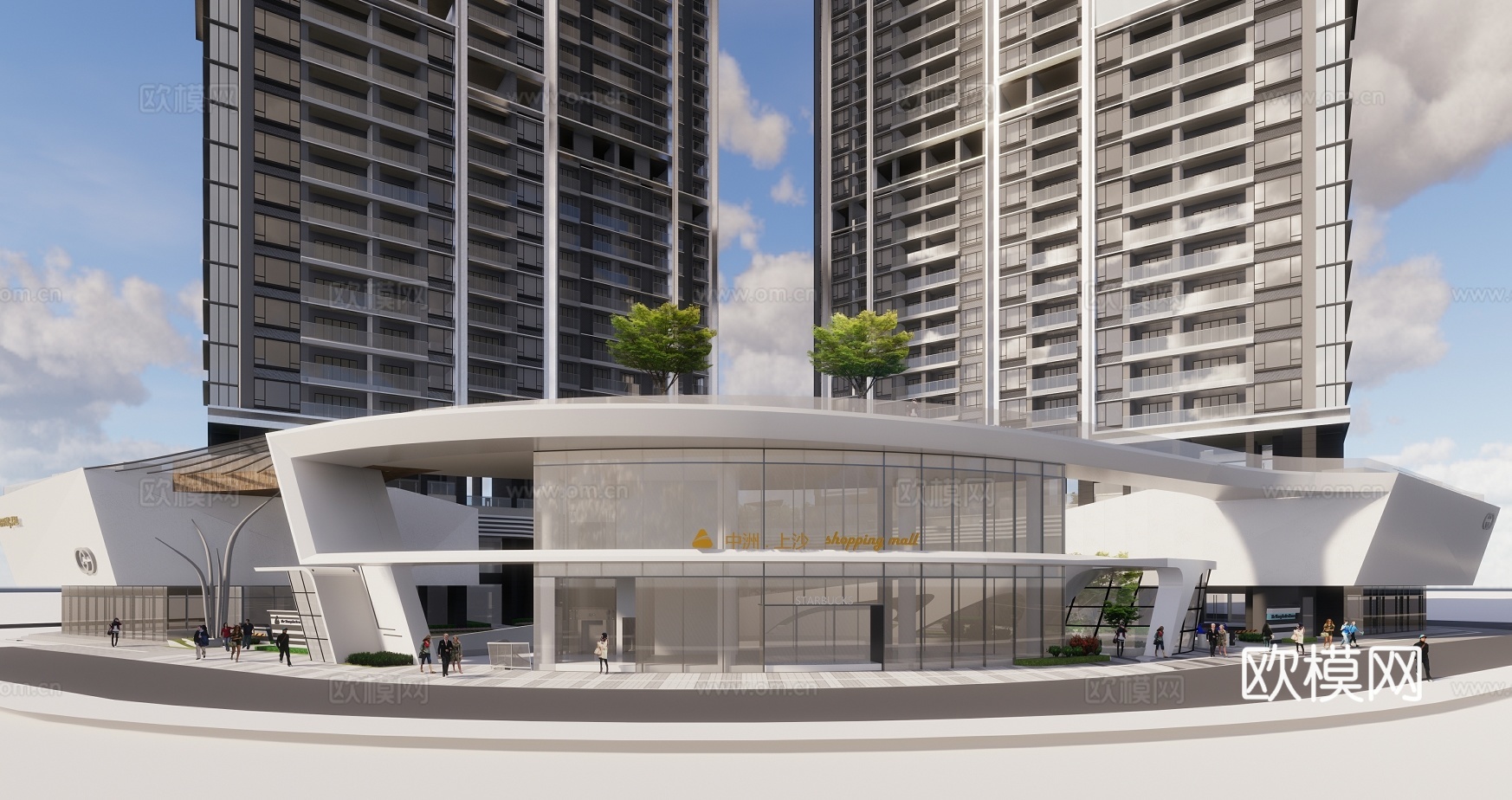 现代高层住宅楼建筑外观su模型下载
