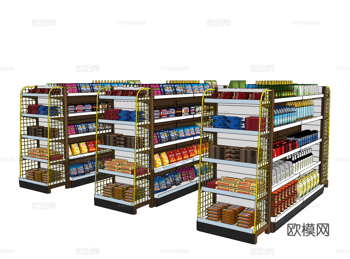 现代超市食品展柜货架su模型下载