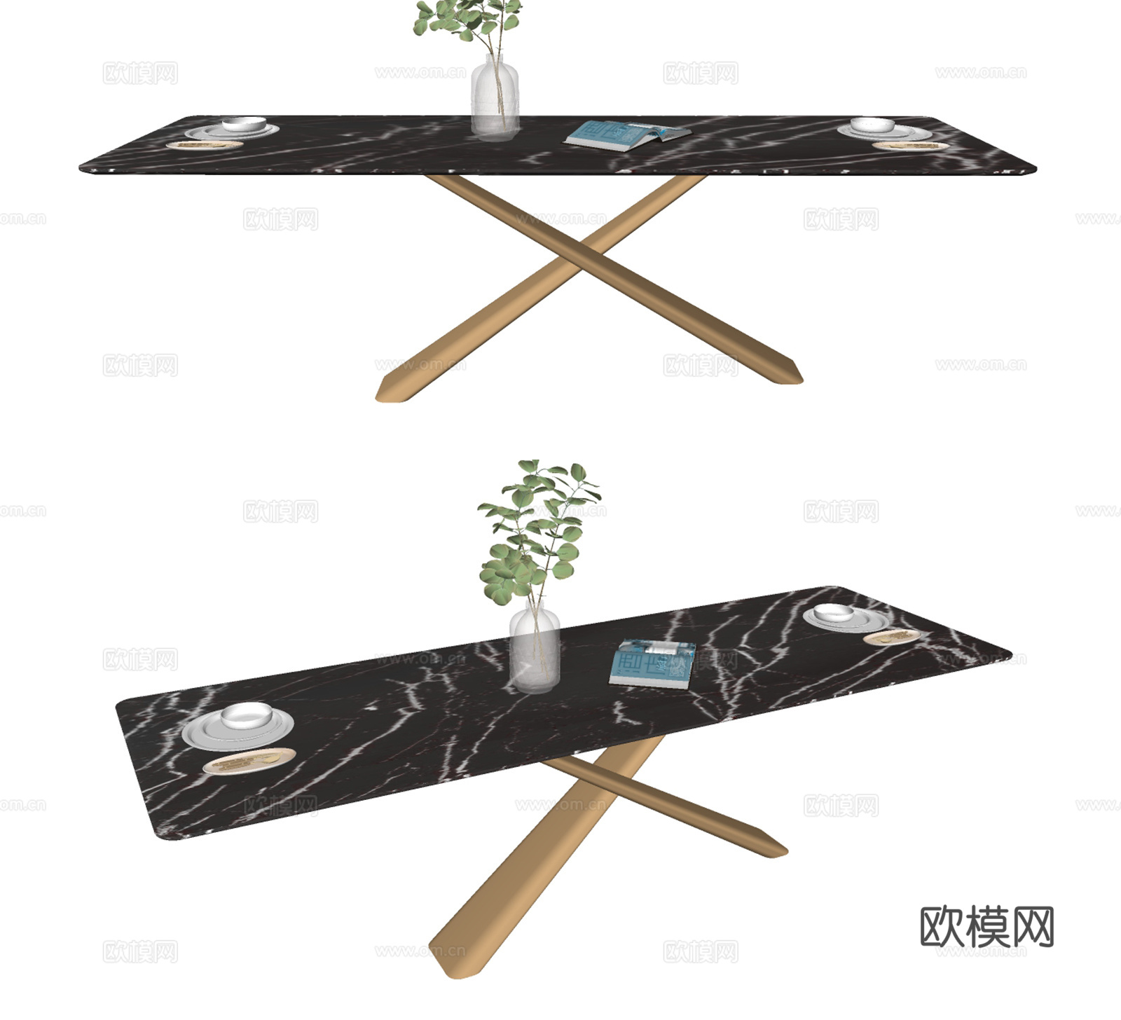 现代大理石餐桌su模型下载
