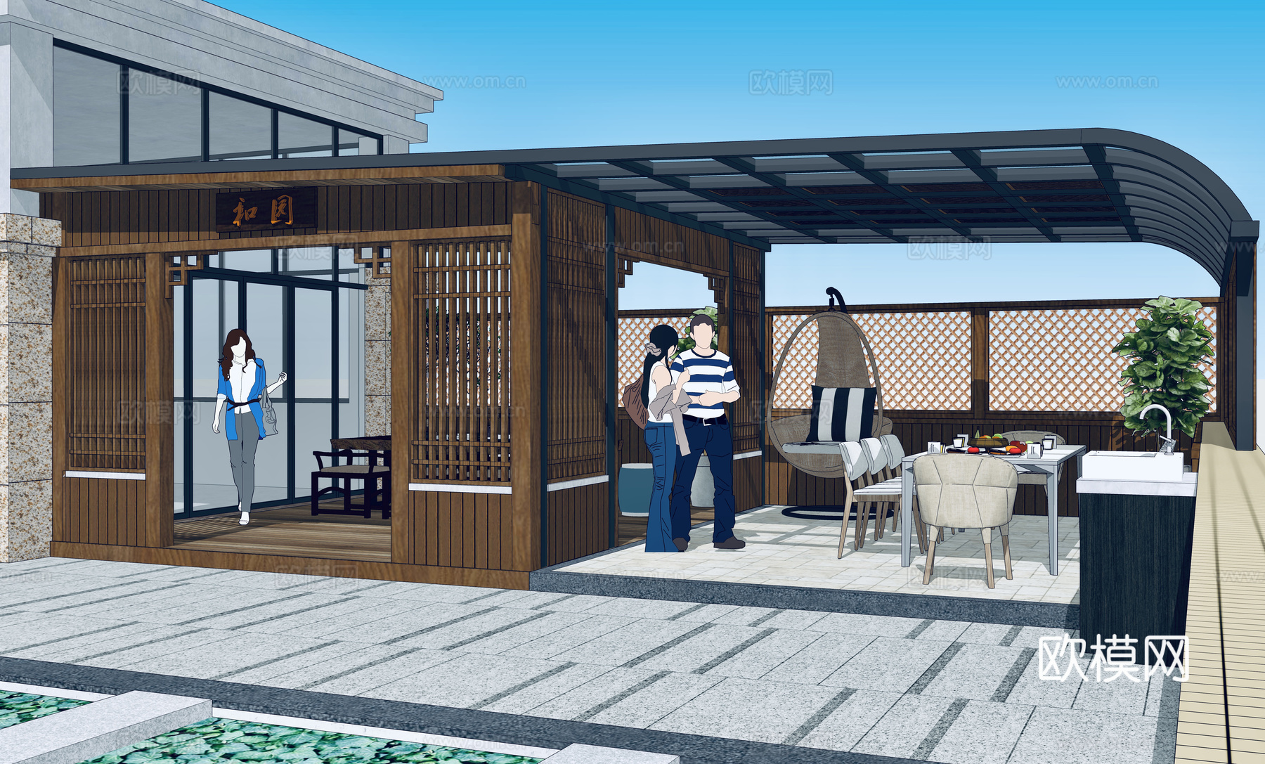新中式屋顶露台花园u模型下载