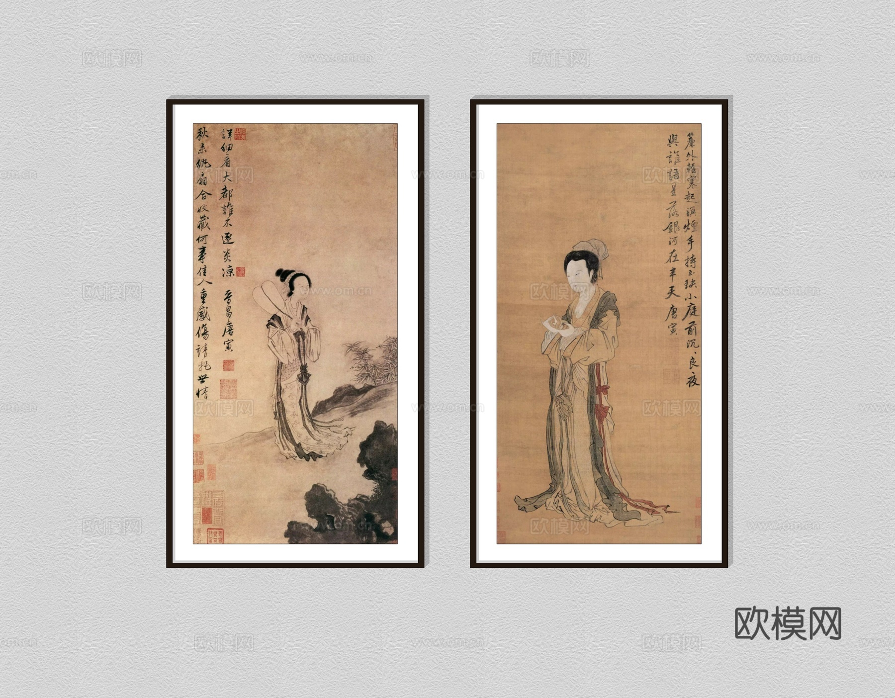 中式水墨装饰画su模型下载