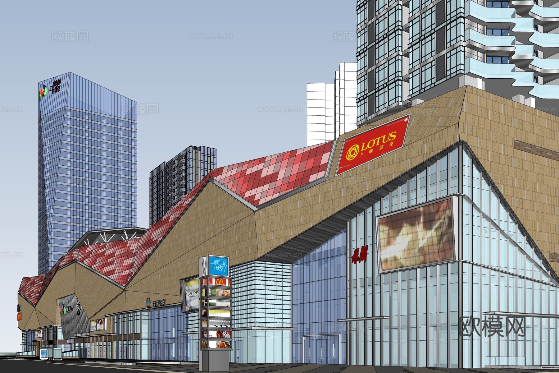 现代商业综合体建筑外观su模型下载