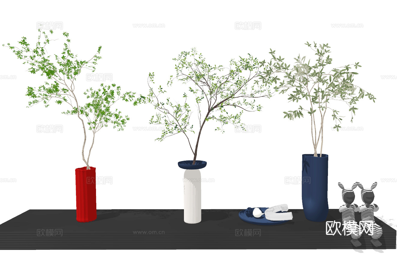 现代树枝花瓶插花su模型下载