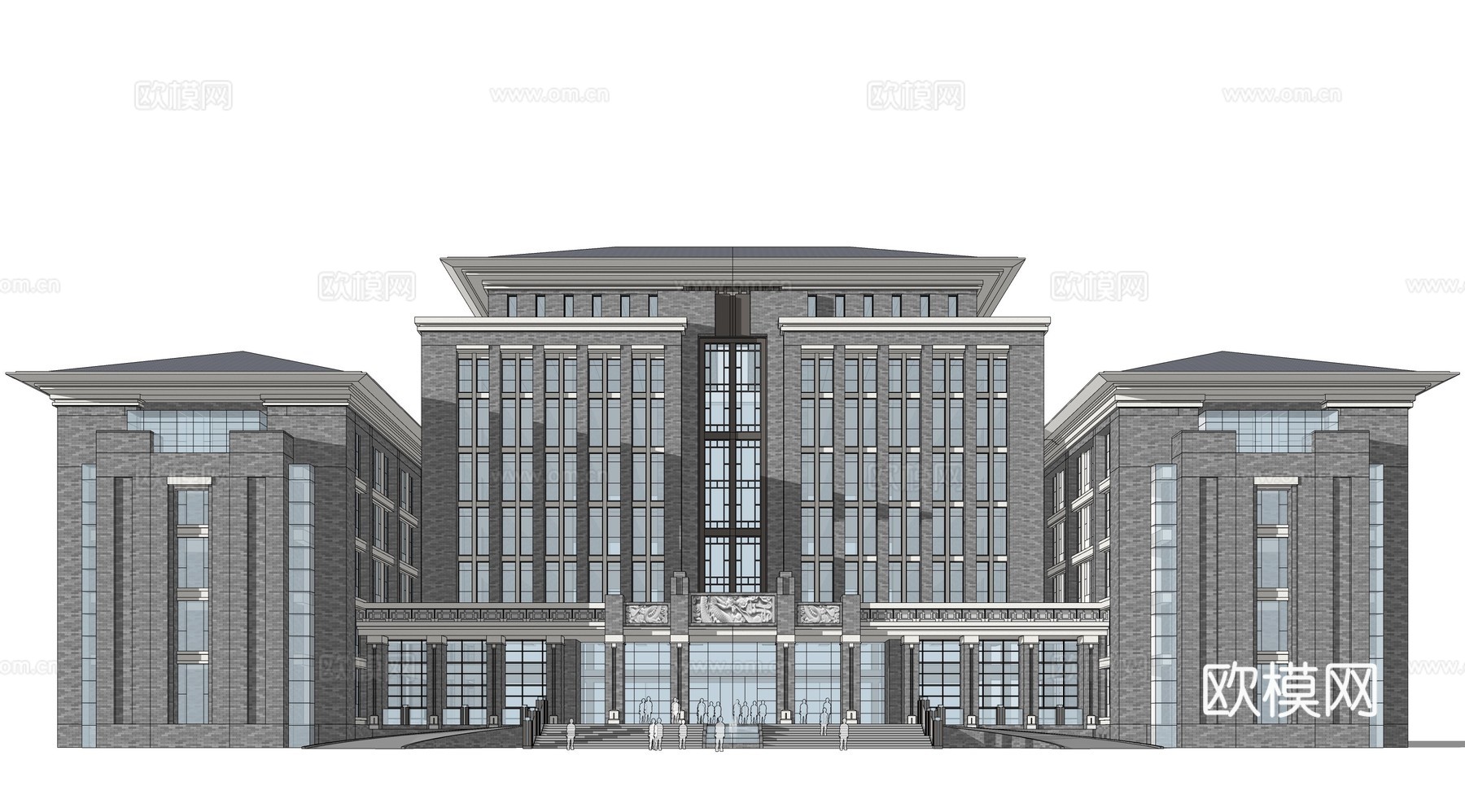 新中式行政办公楼建筑外观su模型下载