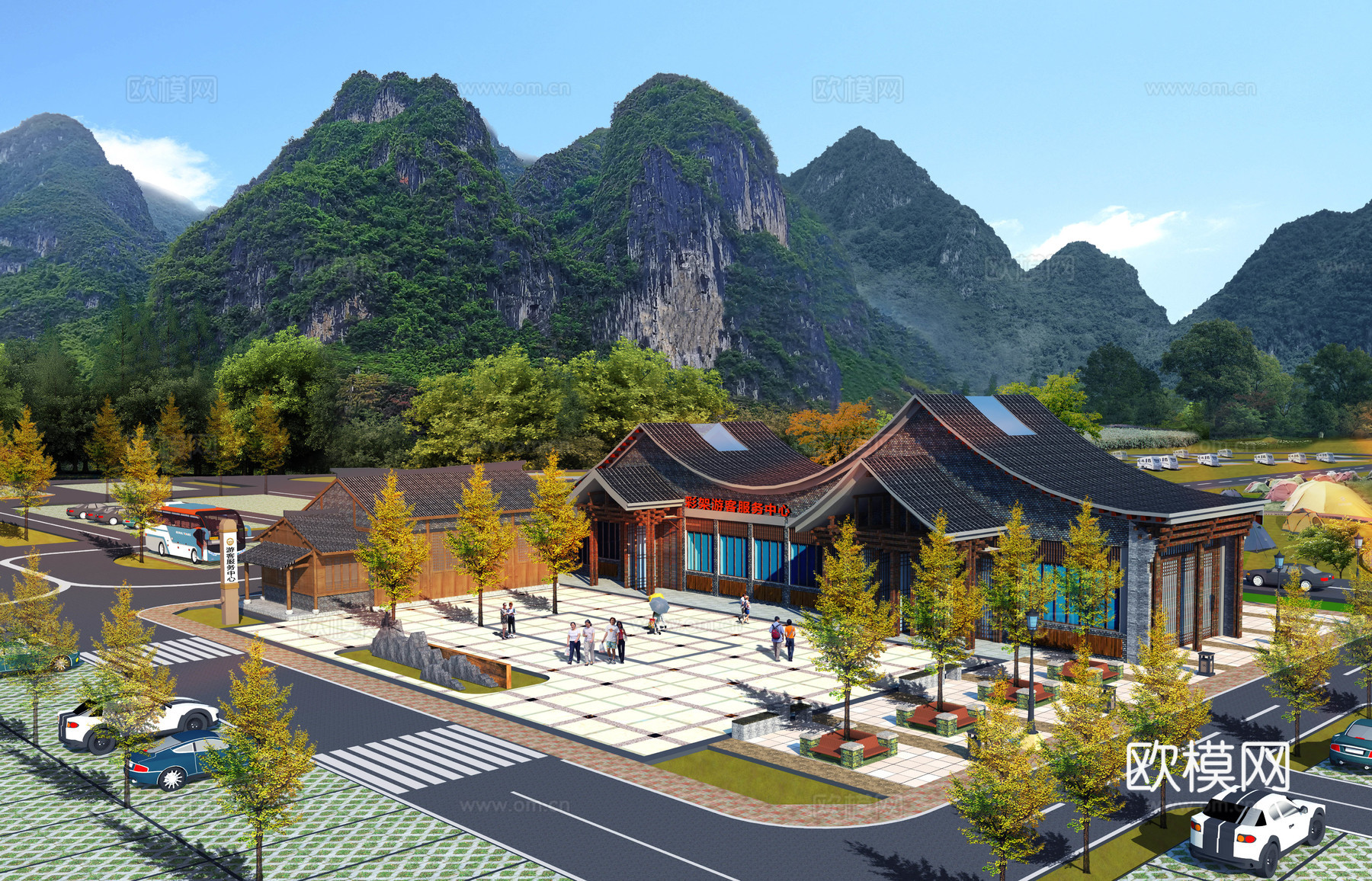 新中式旅游集散中心su模型下载