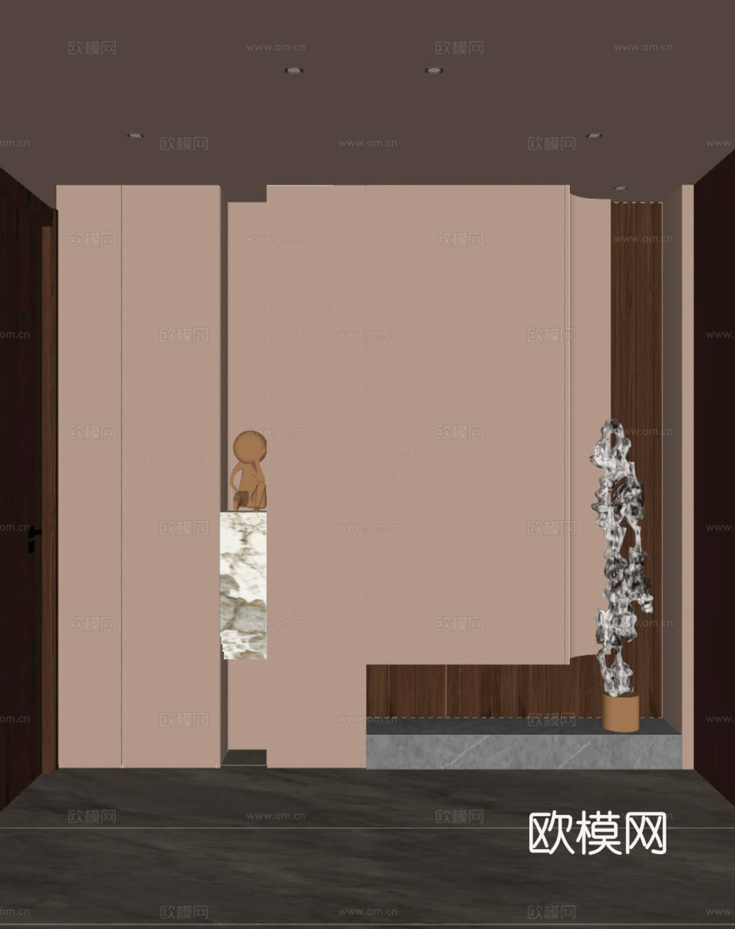 意式 极简 鞋柜 雕塑 无主灯 端景柜 格栅板 玄关su模型