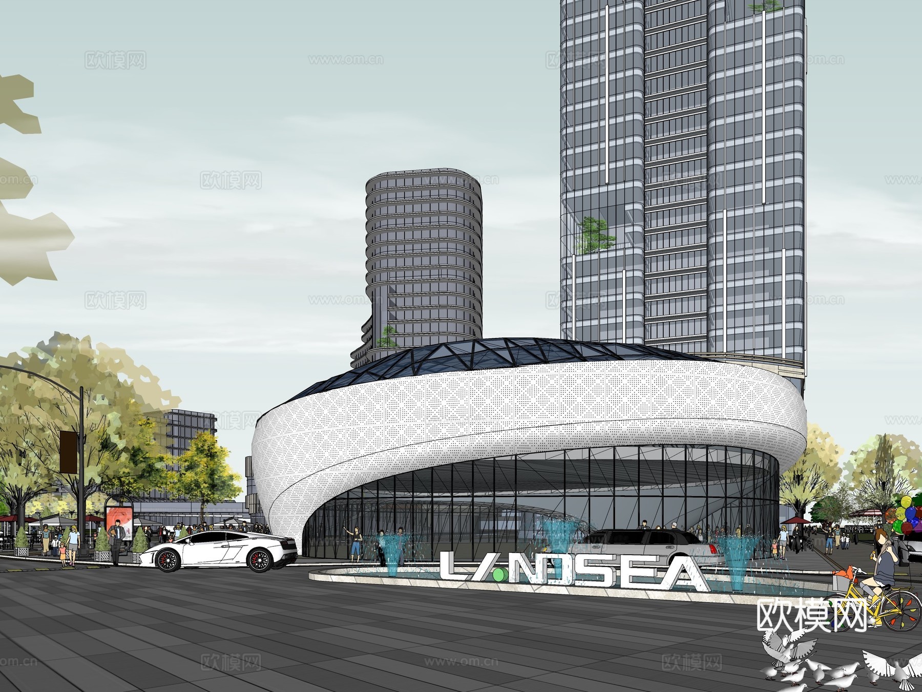 现代商业综合体建筑外观su模型下载
