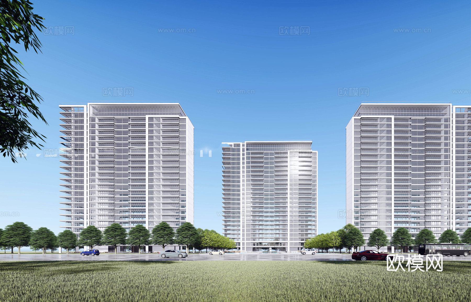 现代高层住宅楼外观su模型下载