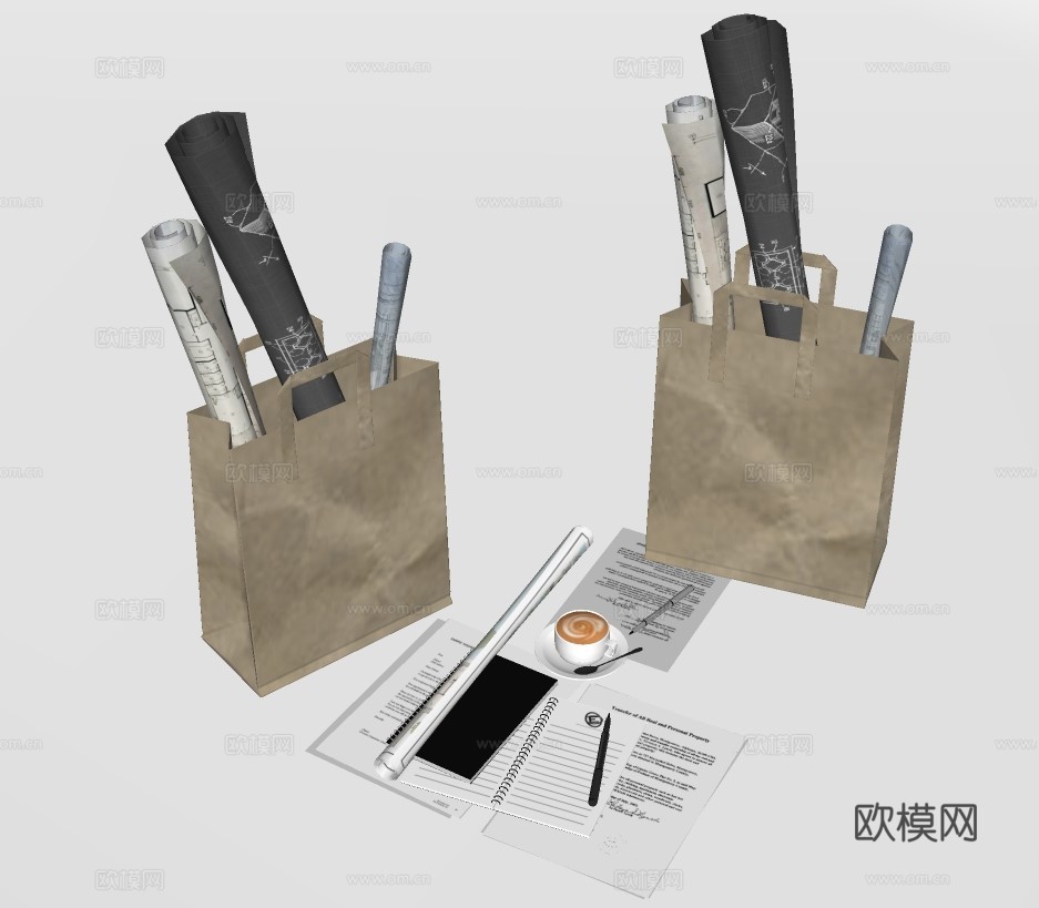 现代图纸文具su模型下载