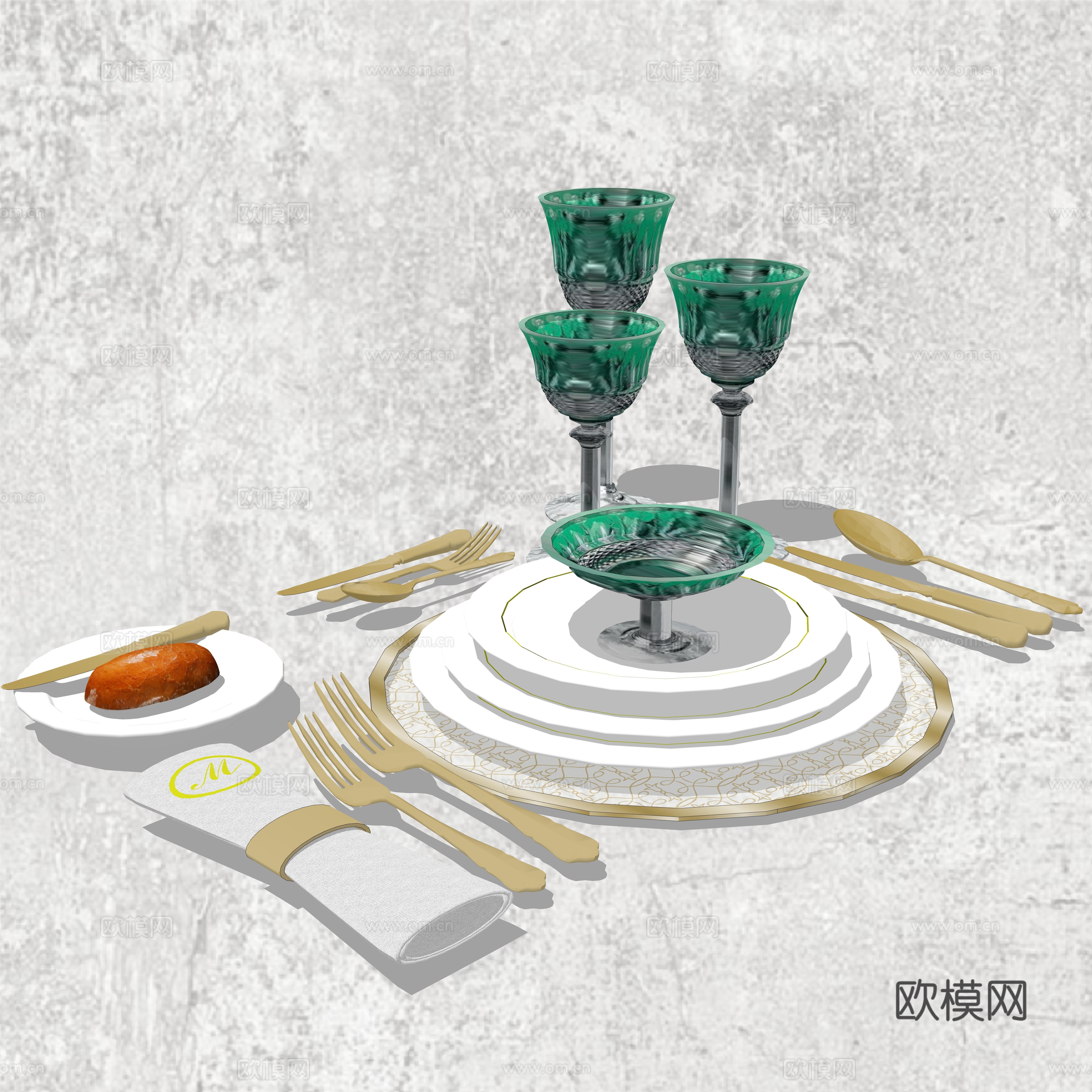 现代酒杯餐具su模型下载