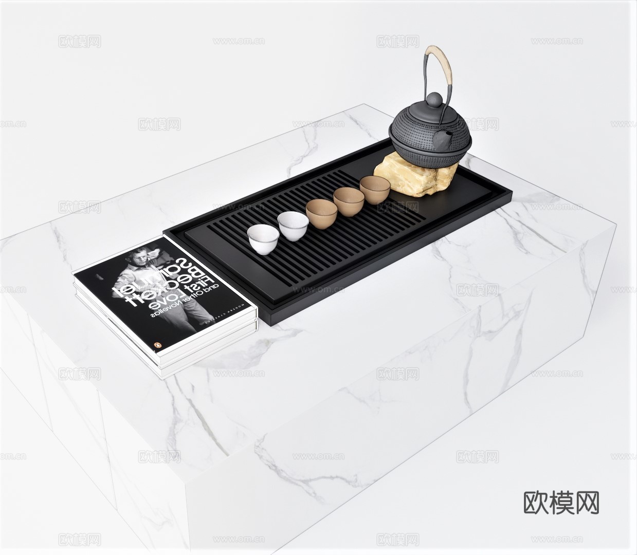 现代大理石茶几su模型下载