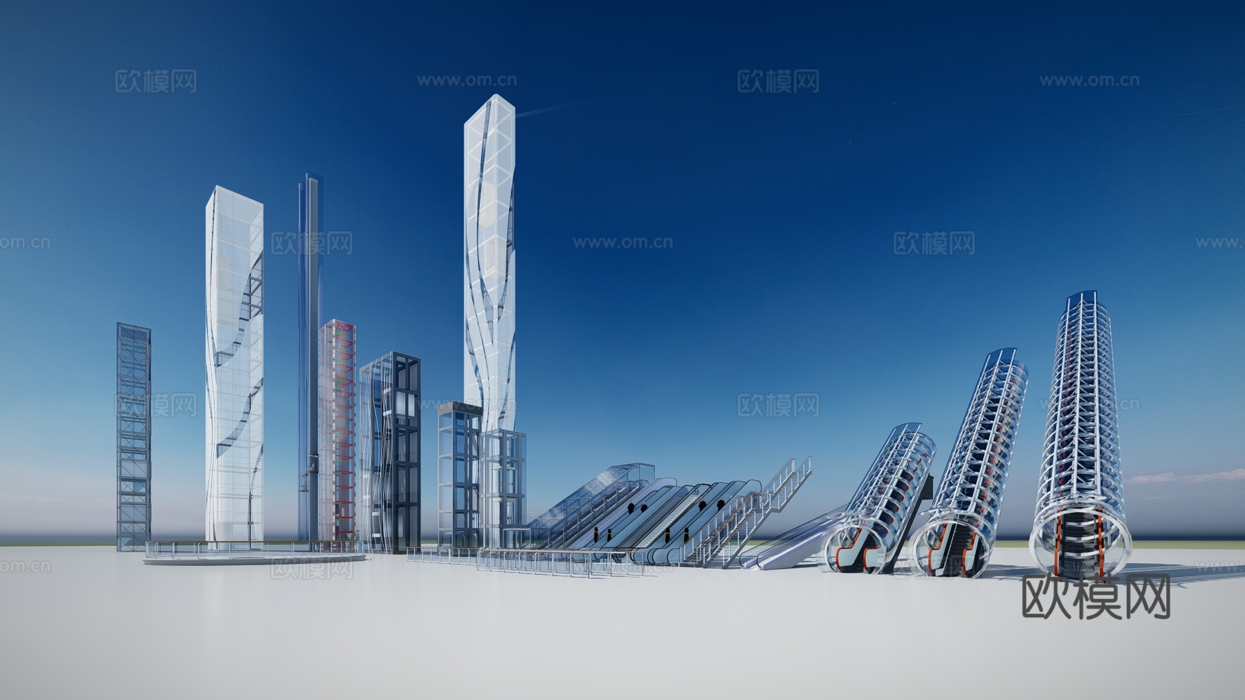 现代直梯扶梯观光电梯su模型下载