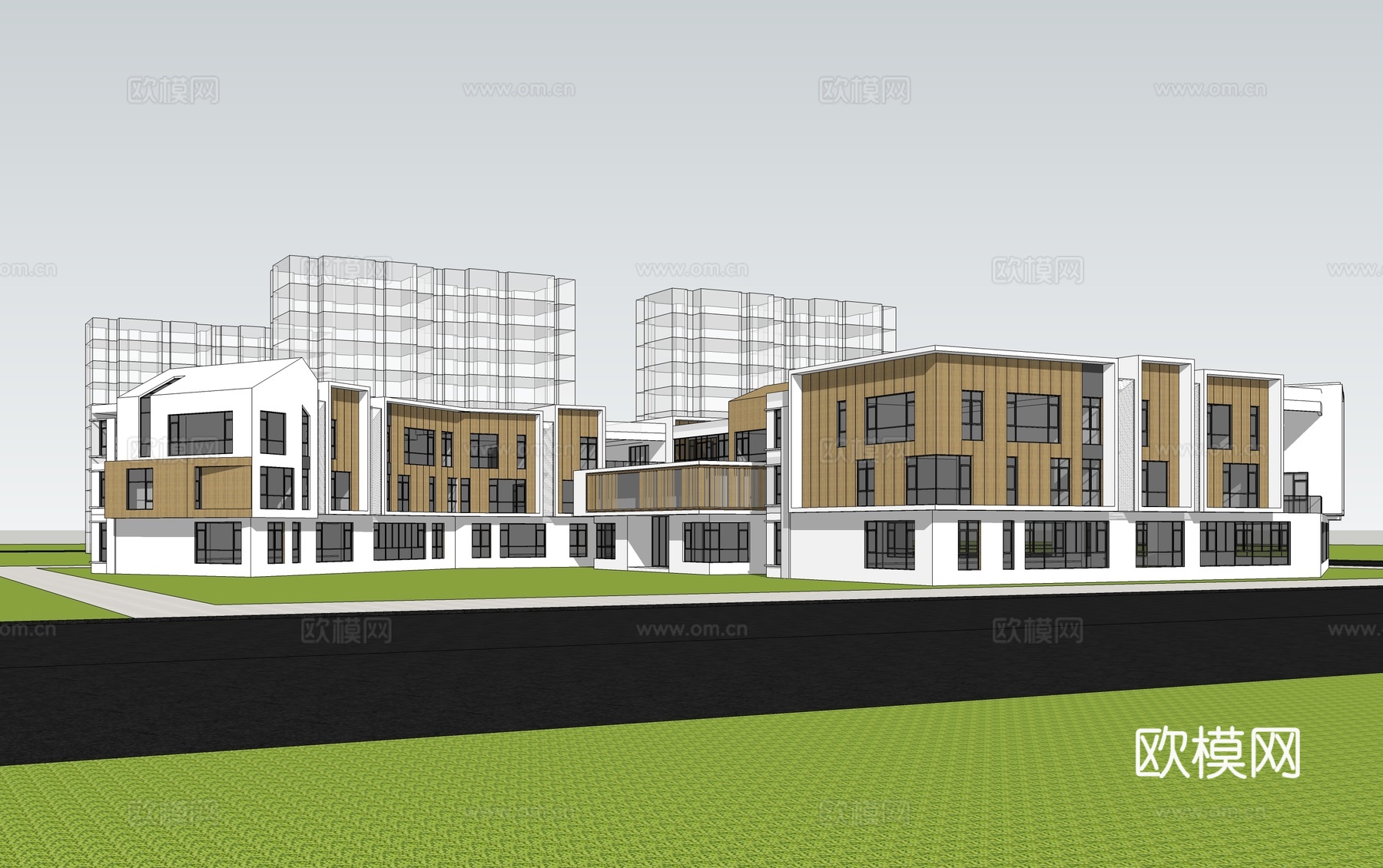 现代幼儿园外观su模型下载下载（渲染图2）
