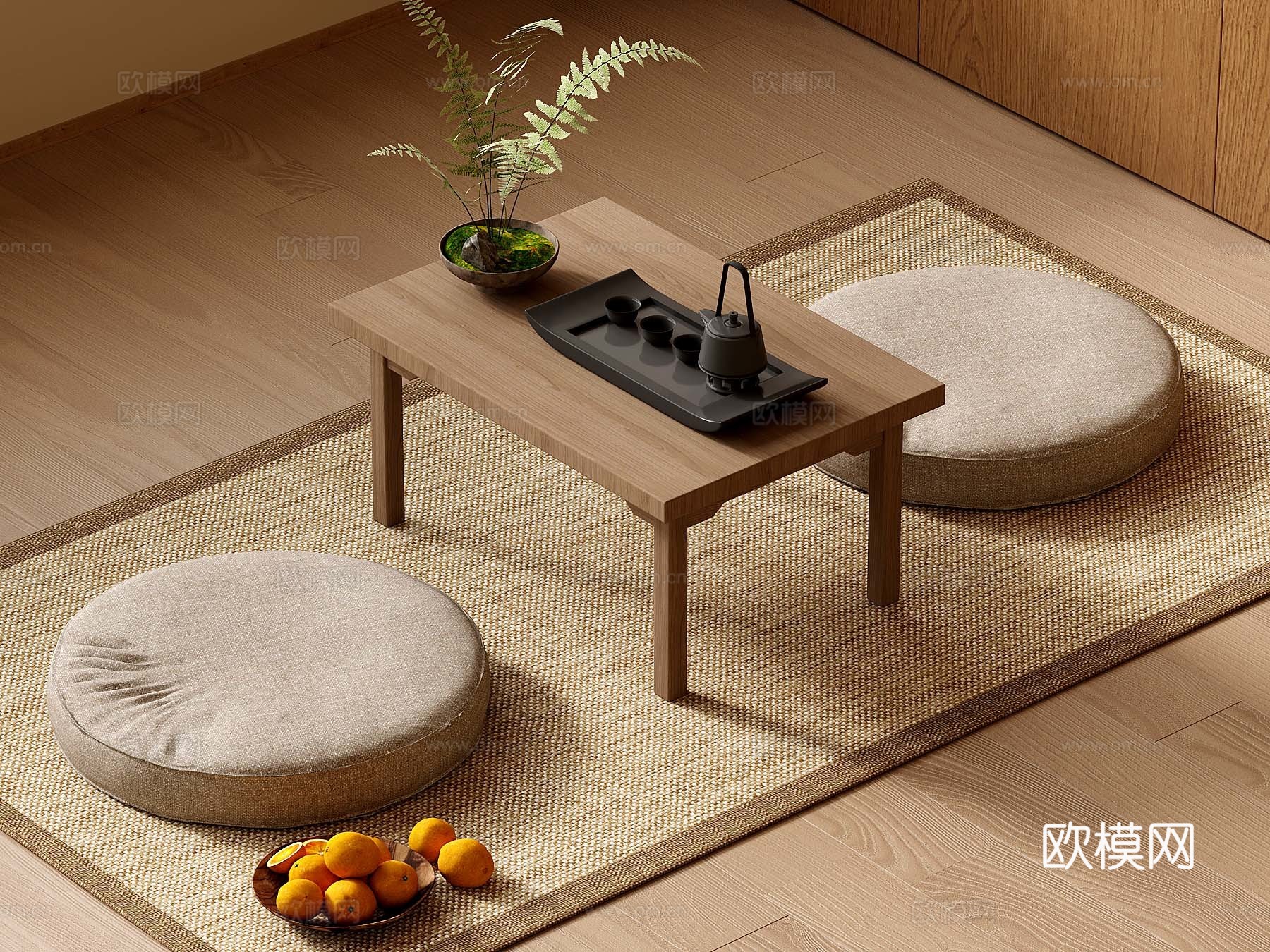 32新中式茶桌椅组合 蒲团 榻榻米坐垫3d模型