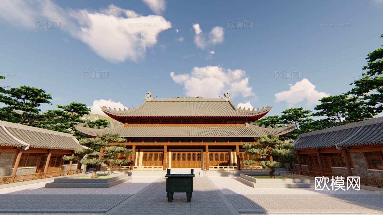 中式古建寺庙su模型下载