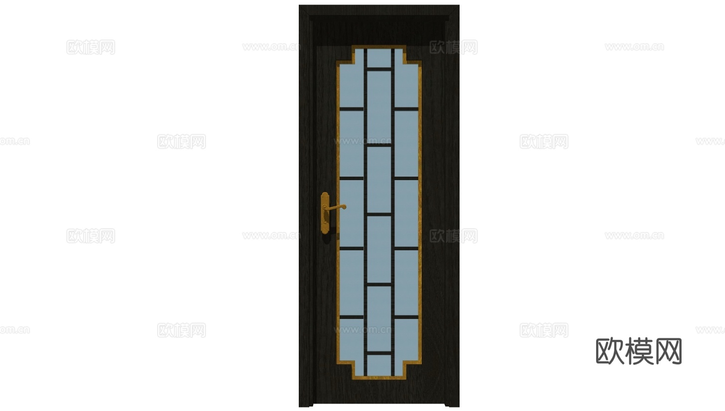 新中式玻璃单开门su模型下载