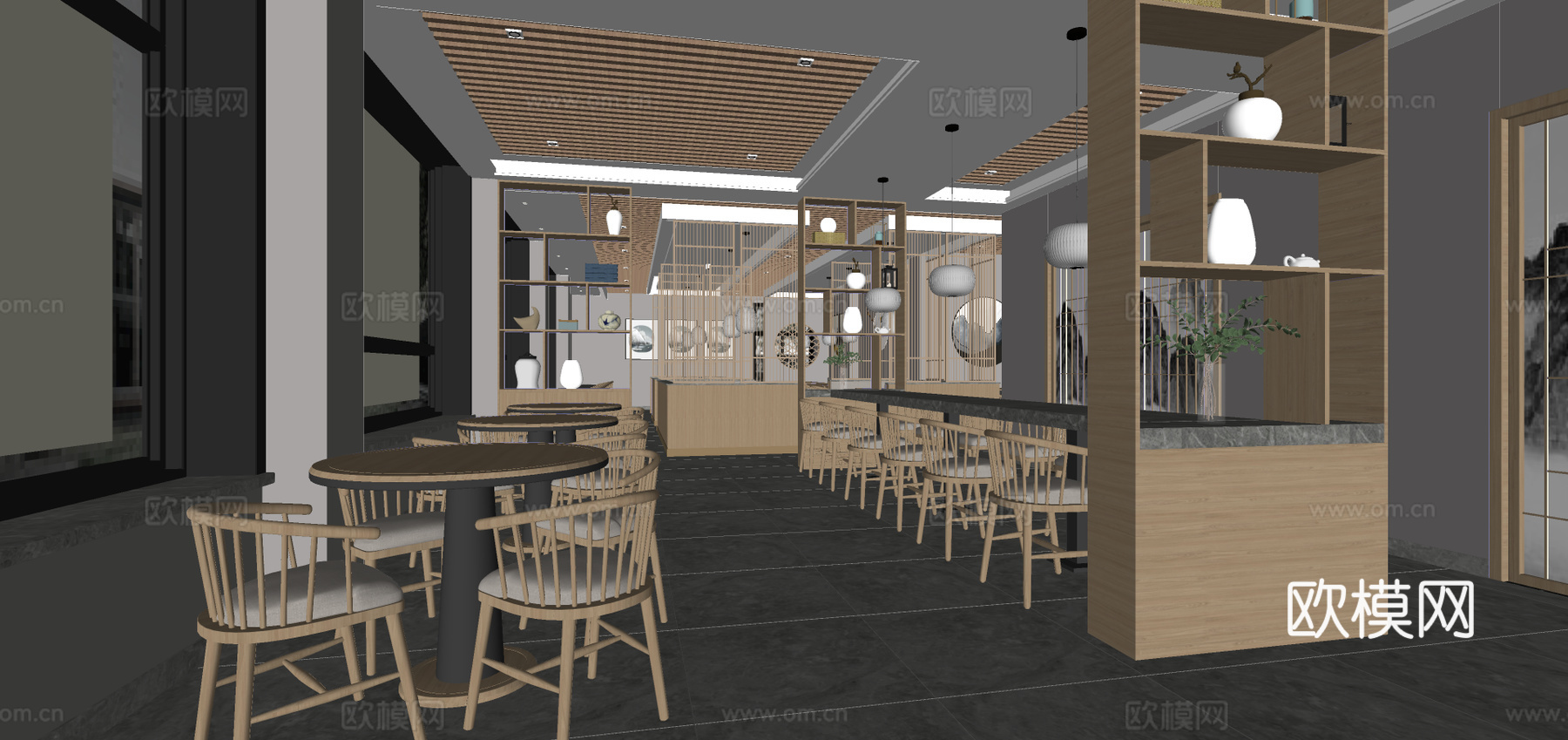 新中式中餐厅su模型下载
