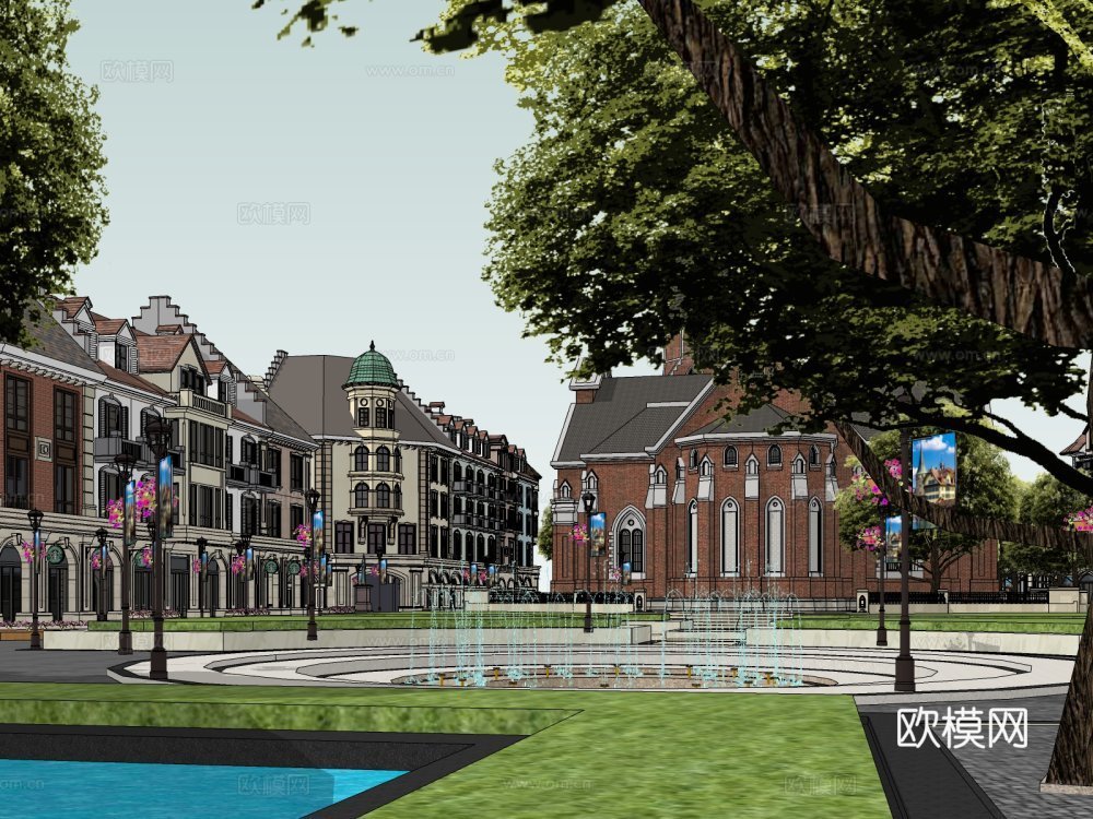 欧式商业街su模型下载下载（渲染图2）