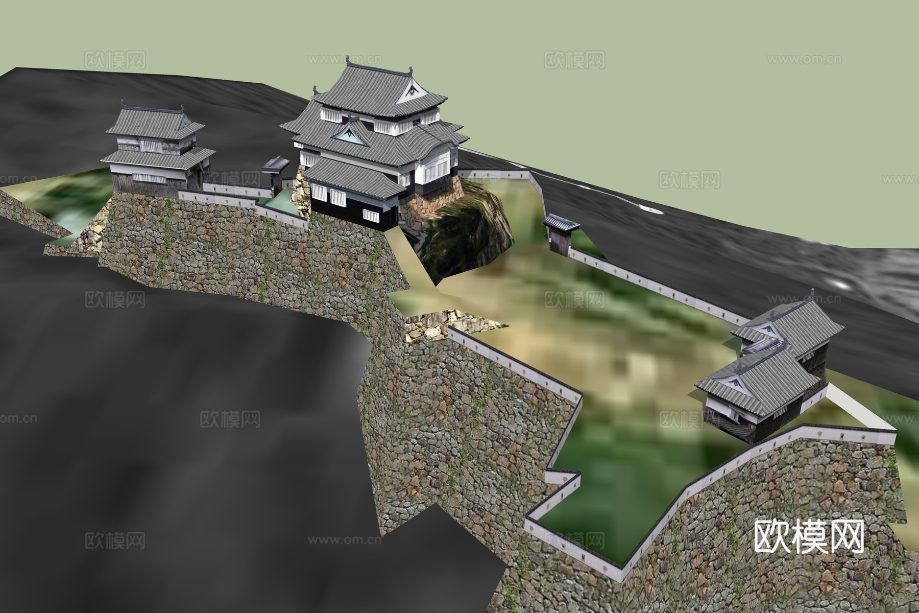 中式寺庙建筑外观su模型下载