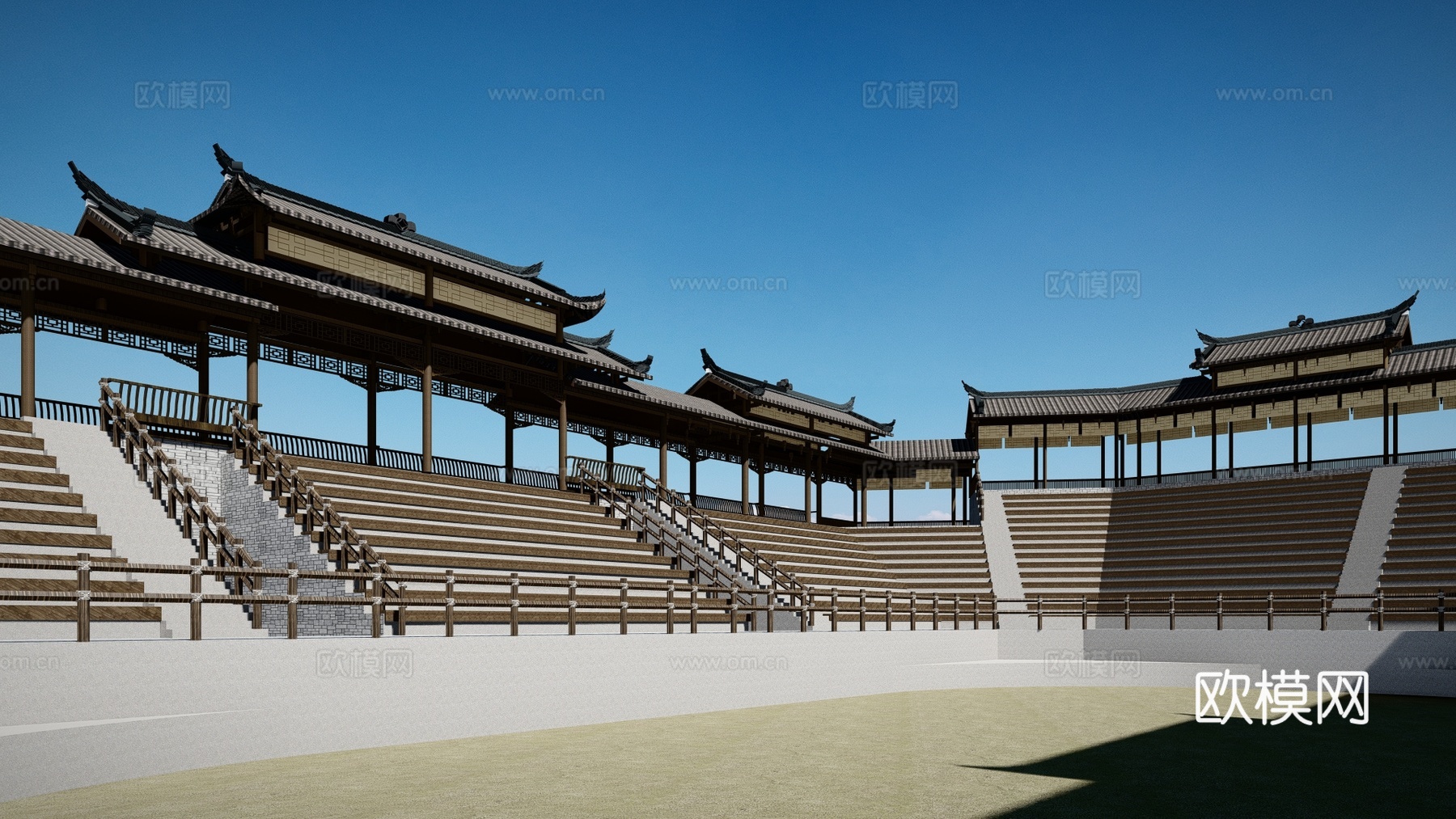 新中式古建角斗场斗牛场su模型下载