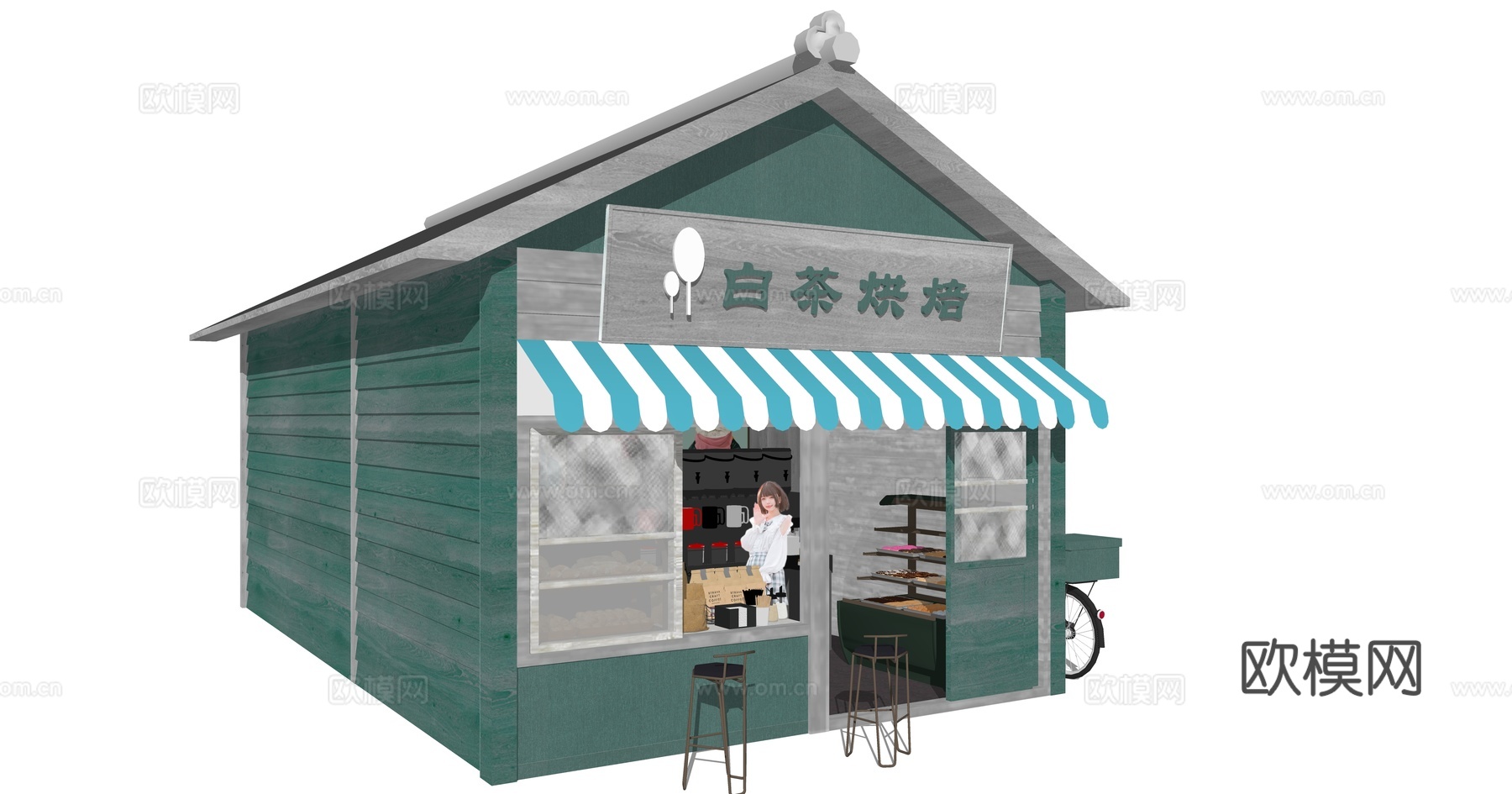 现代甜品店建筑外观su模型下载