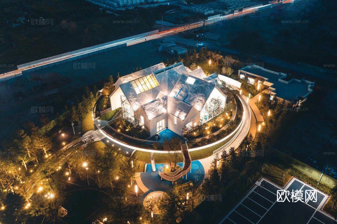 现代售楼处建筑外观su模型下载