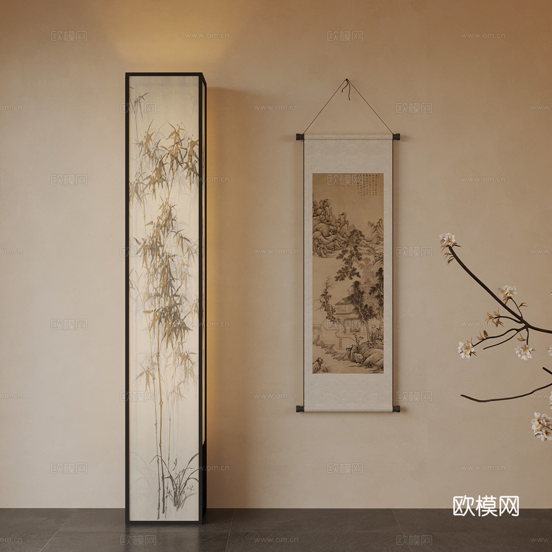 12新中式落地灯 挂画su模型