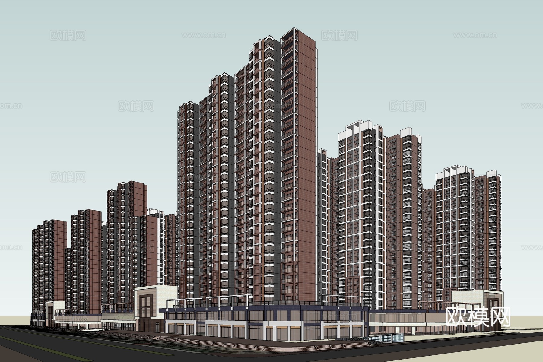现代住宅小区建筑外观su模型下载