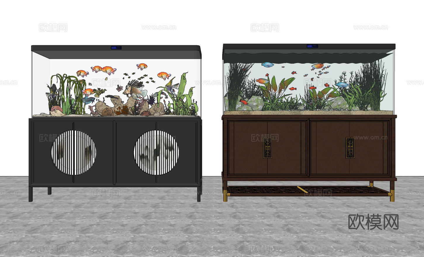 新中式鱼缸水族箱su模型下载