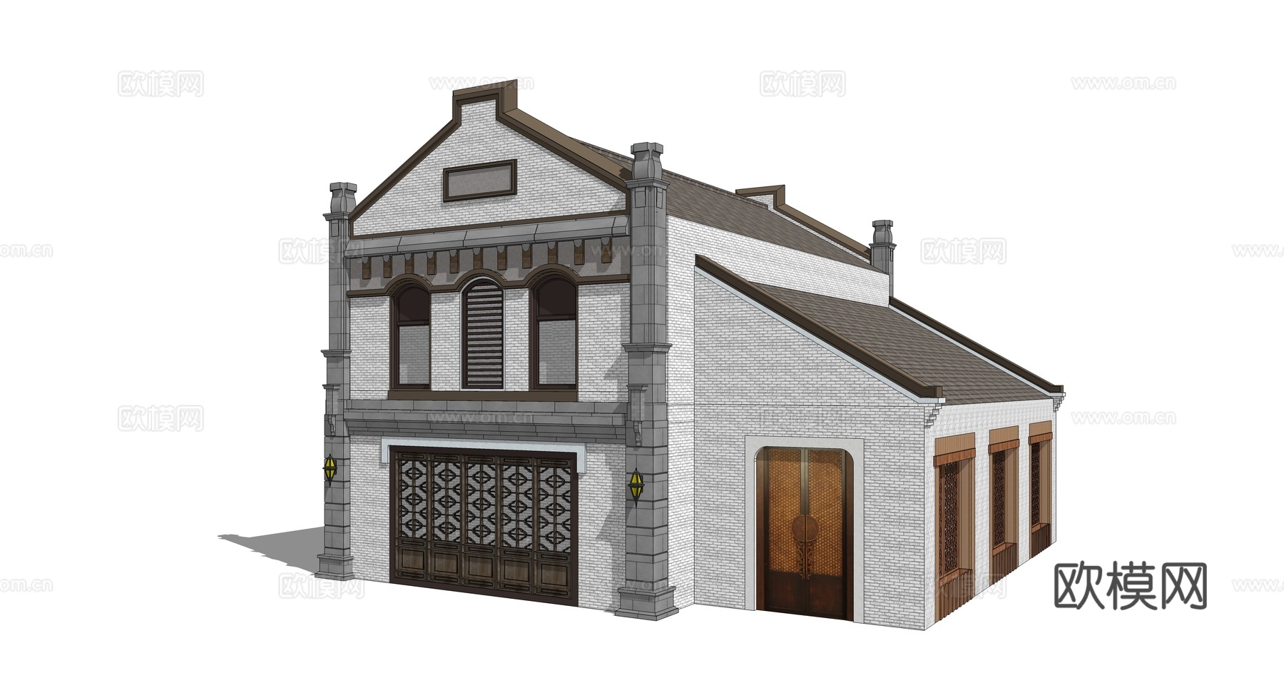 新中式商业建筑外观su模型下载