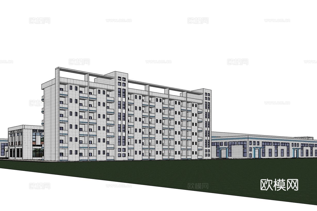 现代工业园建筑外观su模型下载
