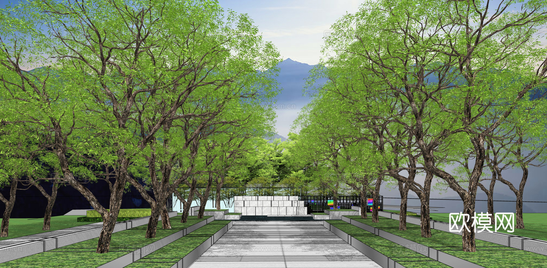 现代花坛景墙小品su模型下载