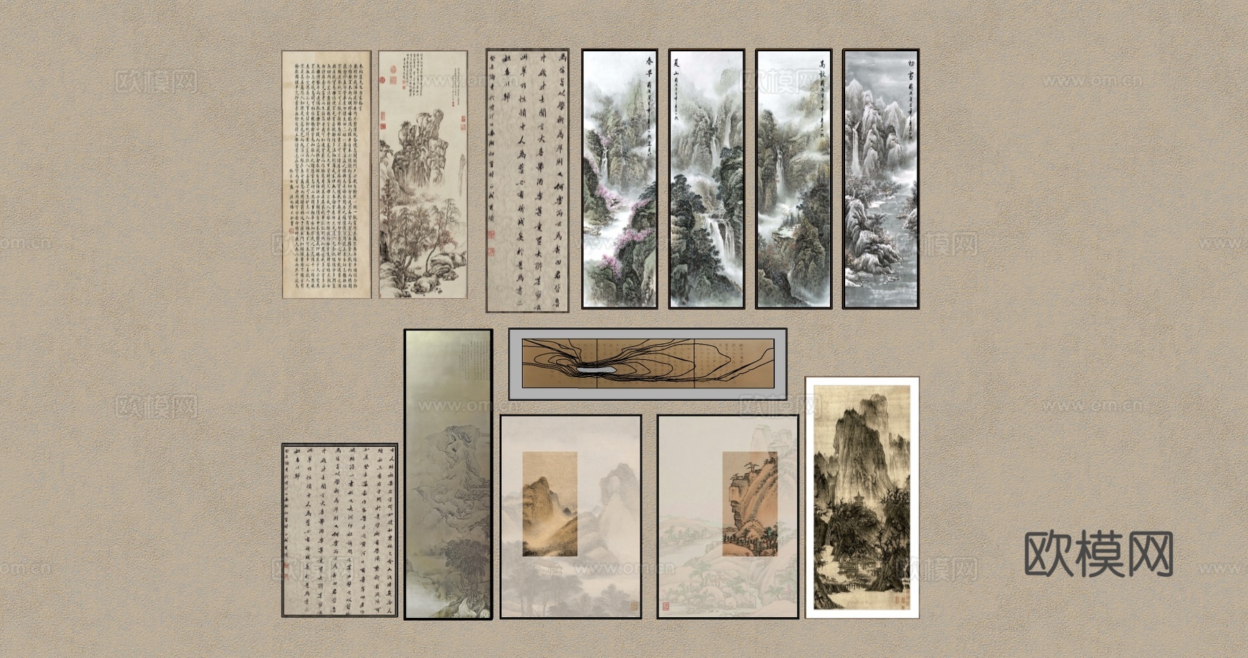 中式水墨字画su模型下载