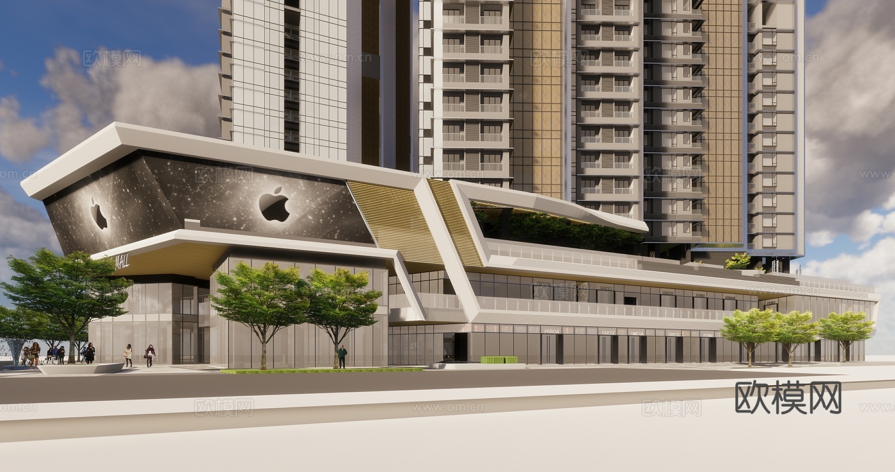 现代高层住宅楼建筑外观su模型下载