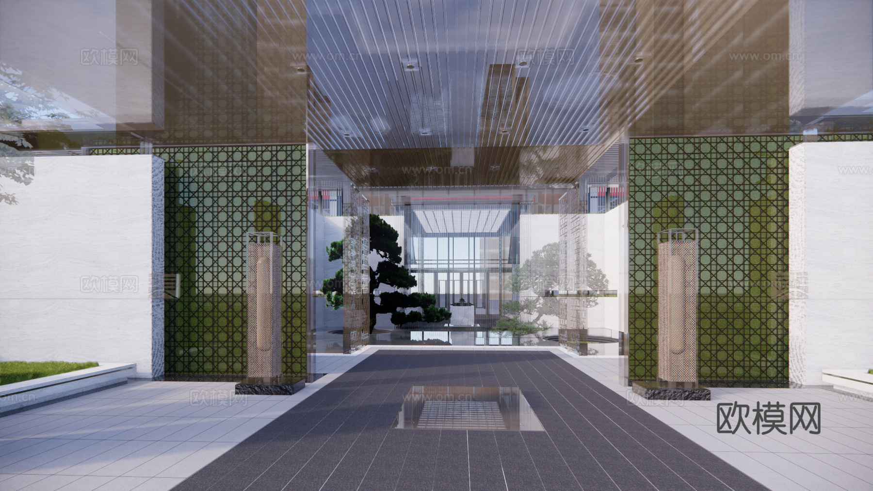 新中式售楼处su模型下载下载（渲染图2）