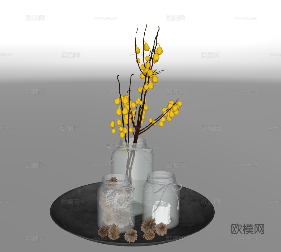 现代绿植花瓶su模型下载