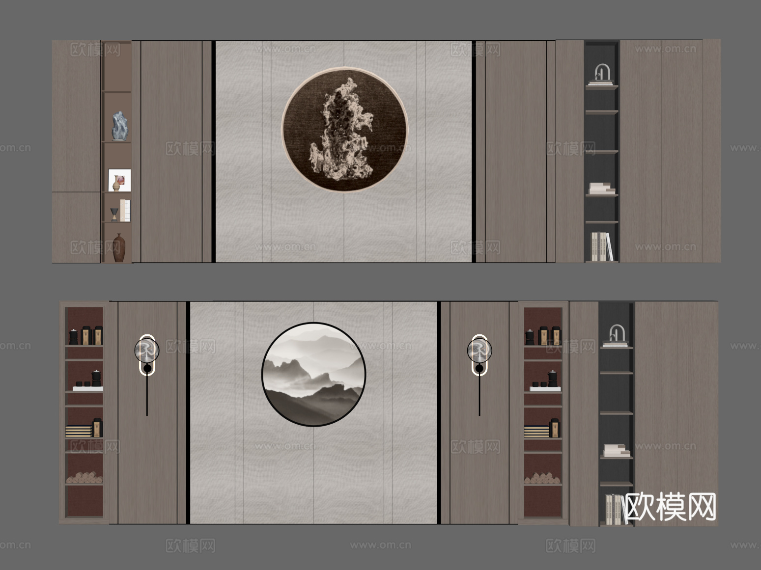 01新中式背景墙su模型