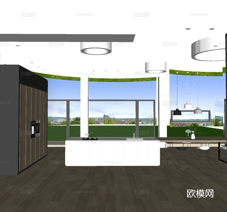 现代餐厅厨房su模型下载