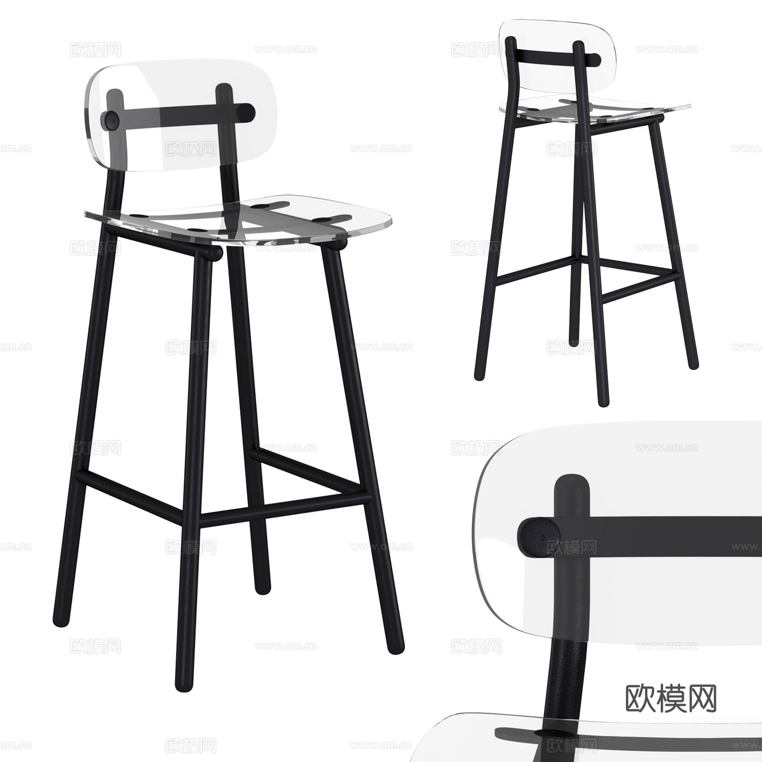 现代亚克力吧椅su模型下载