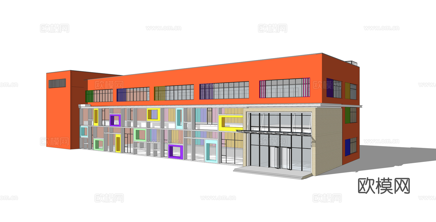 现代教学楼建筑外观su模型下载