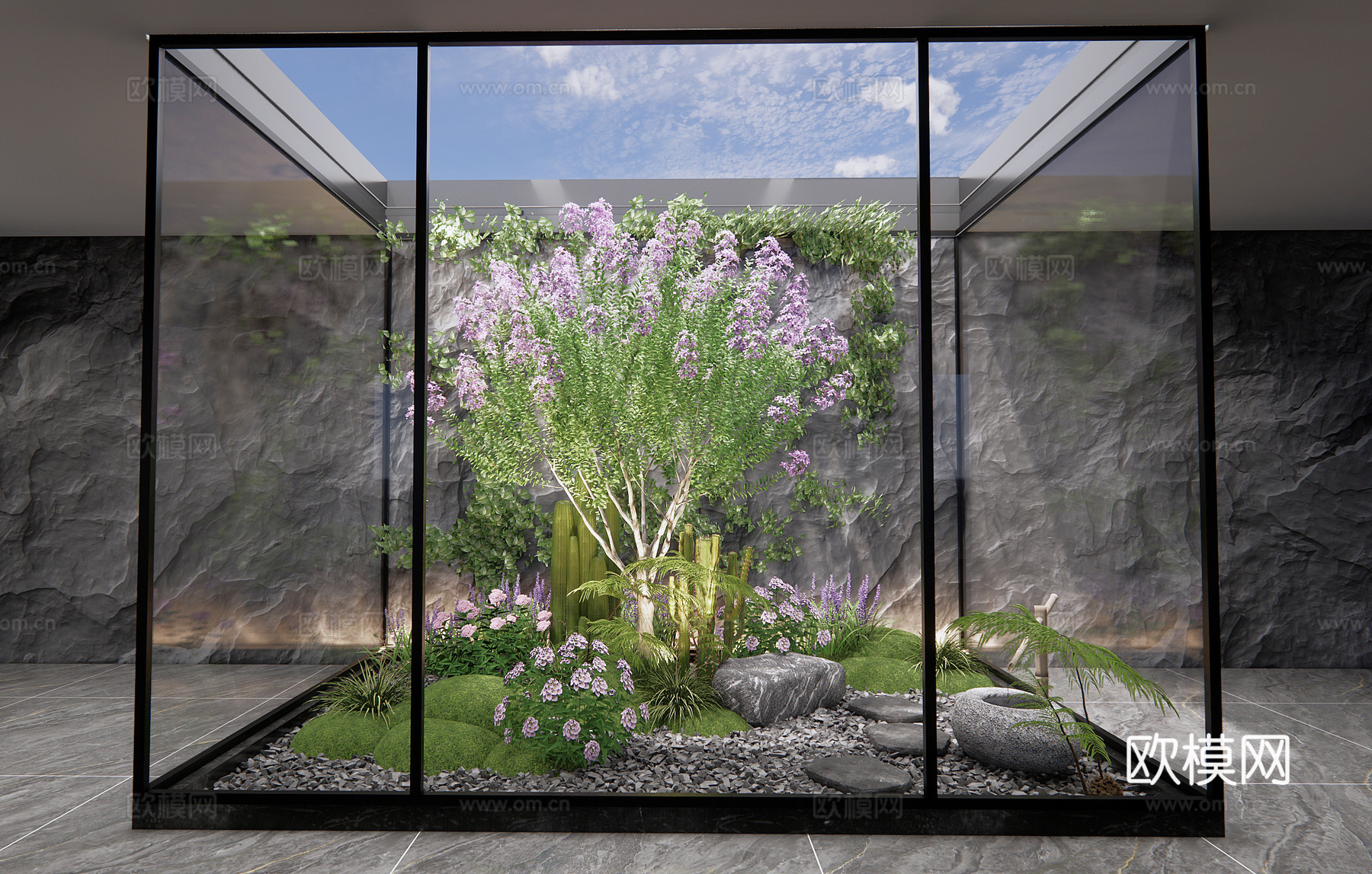 现代天井绿植小品su模型下载
