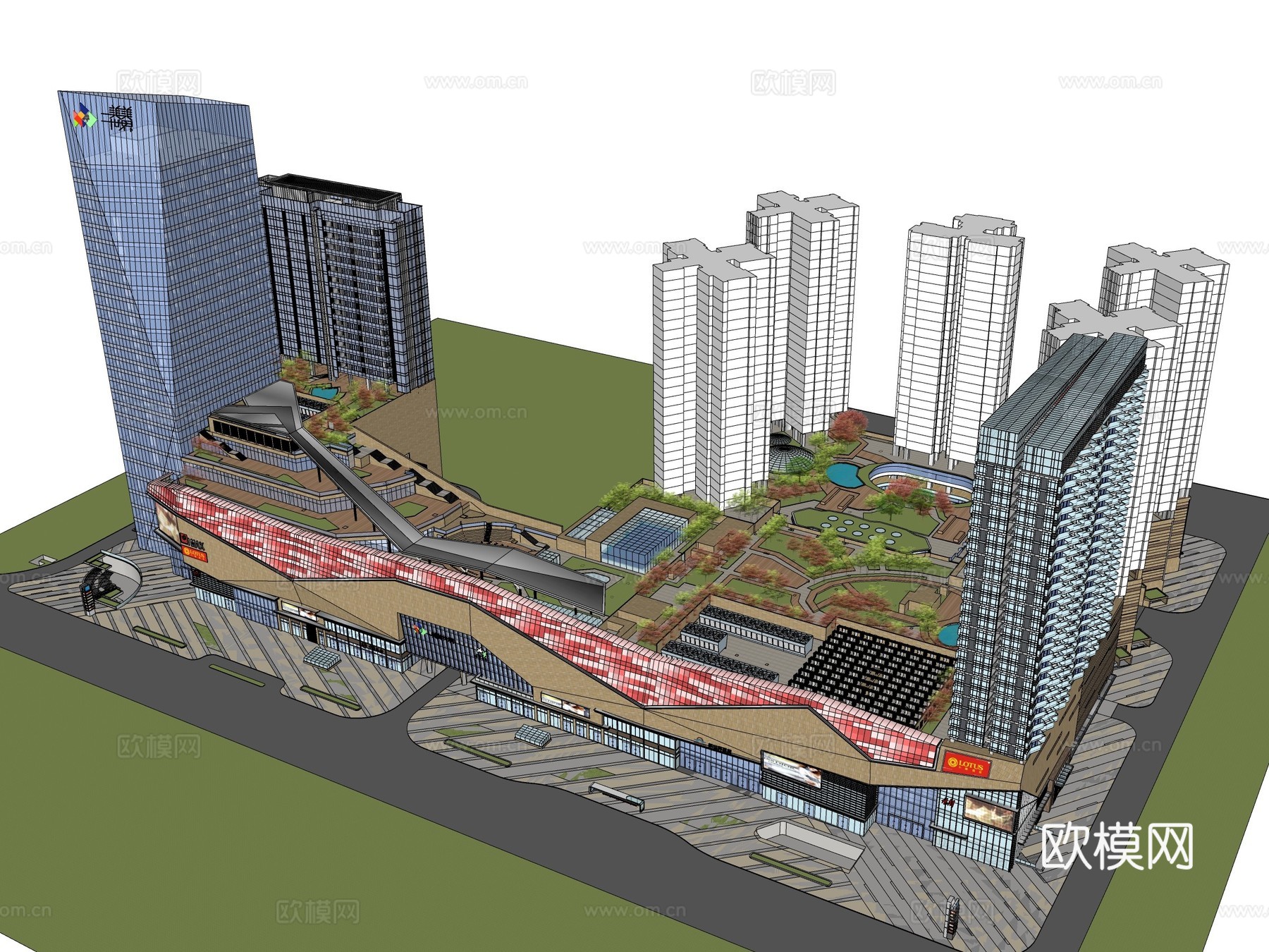 现代商业综合体建筑外观su模型下载