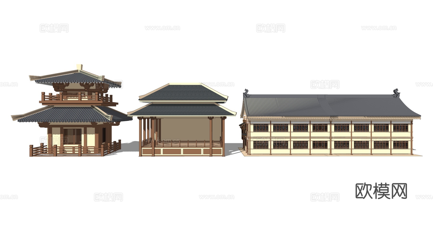 新中式仿古建筑su模型下载
