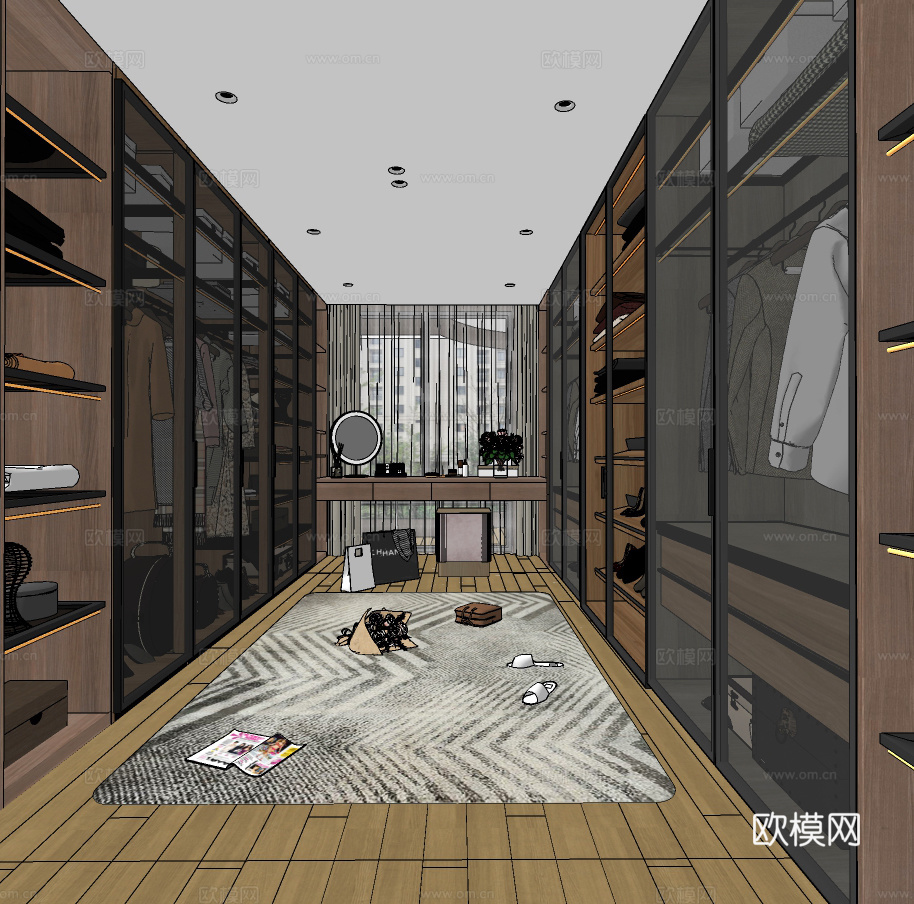 现代轻奢衣帽间su模型下载