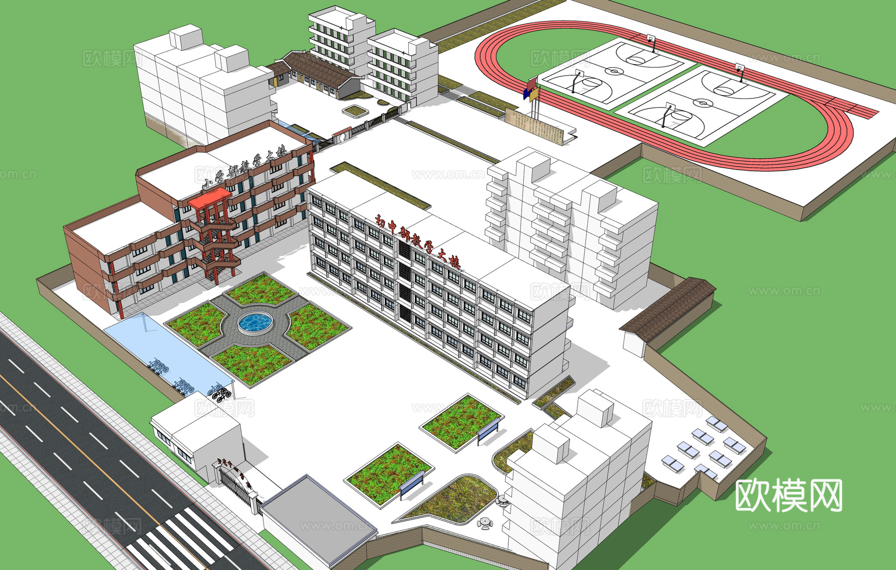 现代学校鸟瞰su模型下载