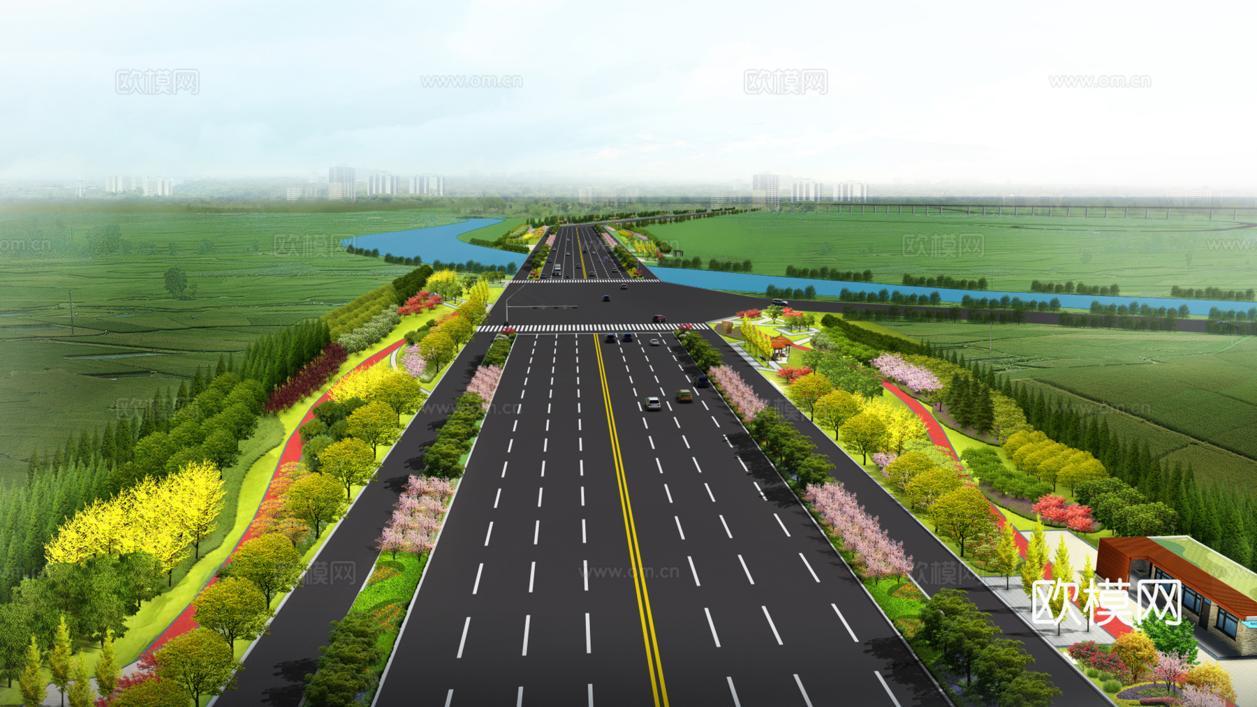 现代道路绿化景观su模型下载