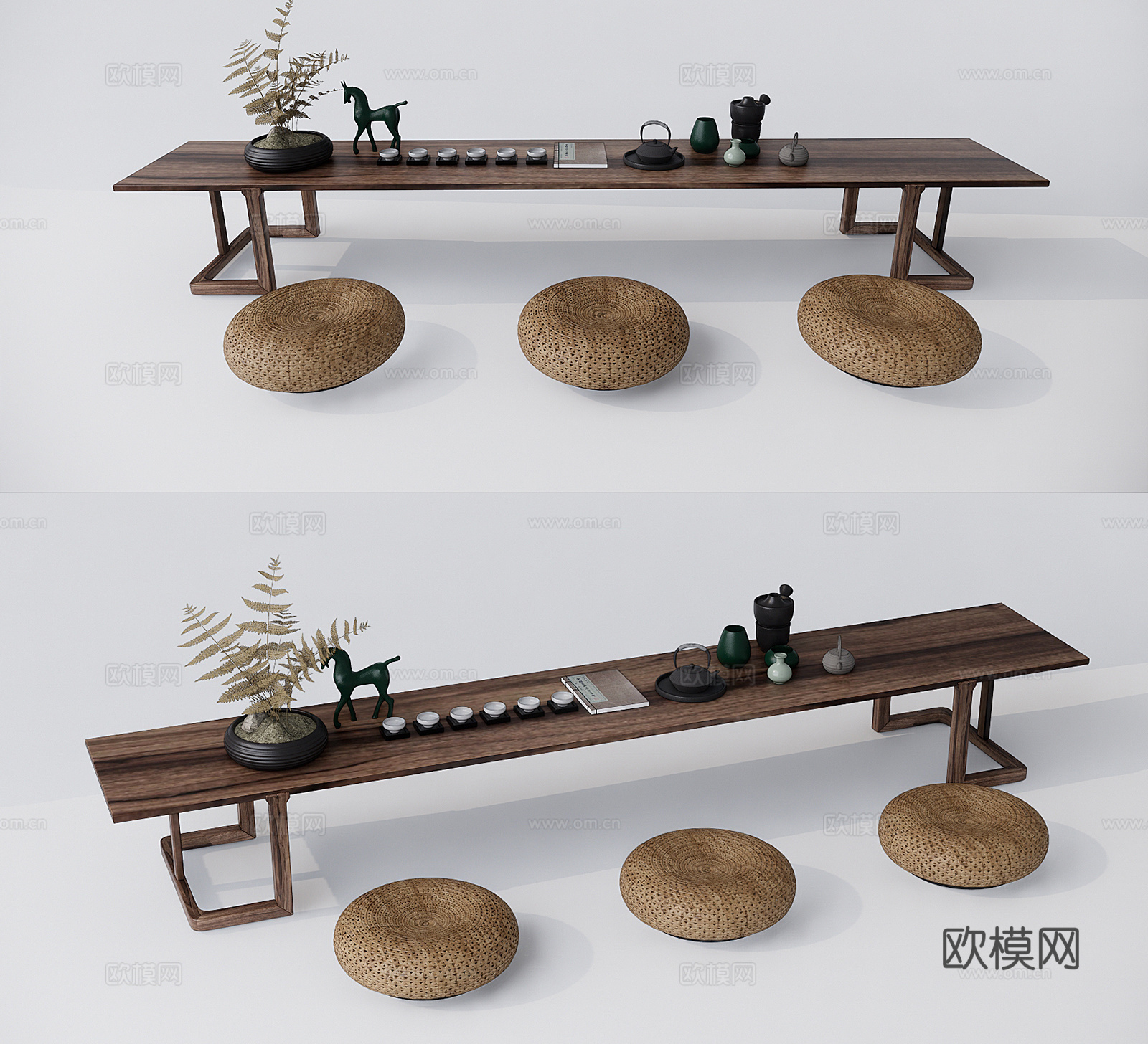 新中式实木茶桌椅su模型下载